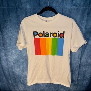 Fruit of the Loom Polaroid Logo Graphic Print White Men's Crew Neck T-Shirt